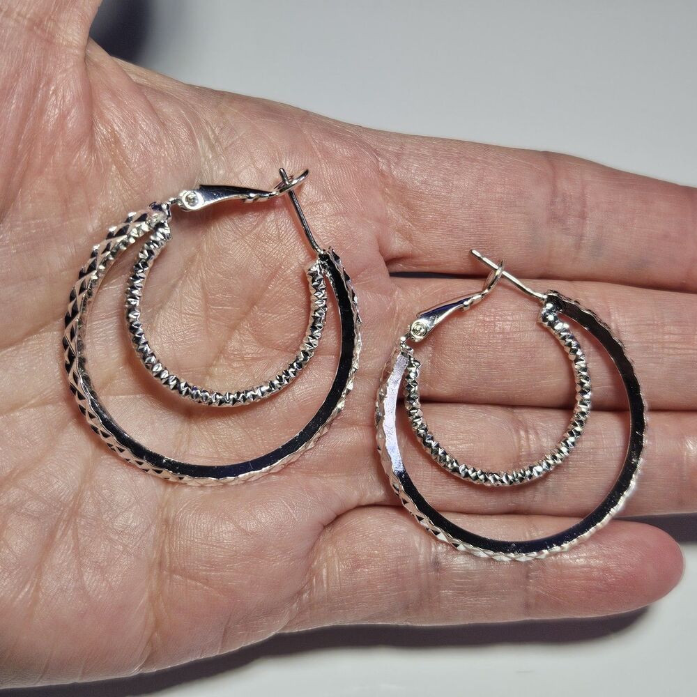 **Last Chance!! Final Sale** Silver Tone Sparkly Double Hoop Earrings